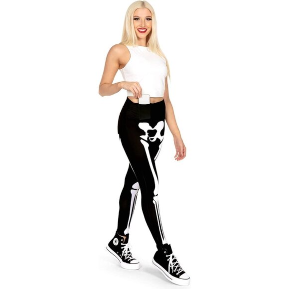 Skeleton Halloween Costumes Leggings Women High Waisted Spooky Cosplay - Picture 4 of 5